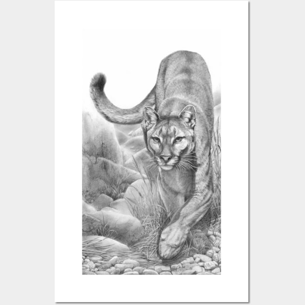 Stealth cougar mountain lion panther drawing Wall Art by Mightyfineart